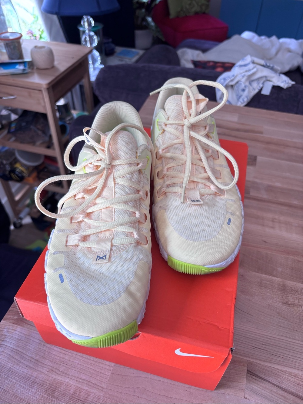 Nike Women's Athletic Shoes in Pale Yellow with Fluorescent Yellow Accents